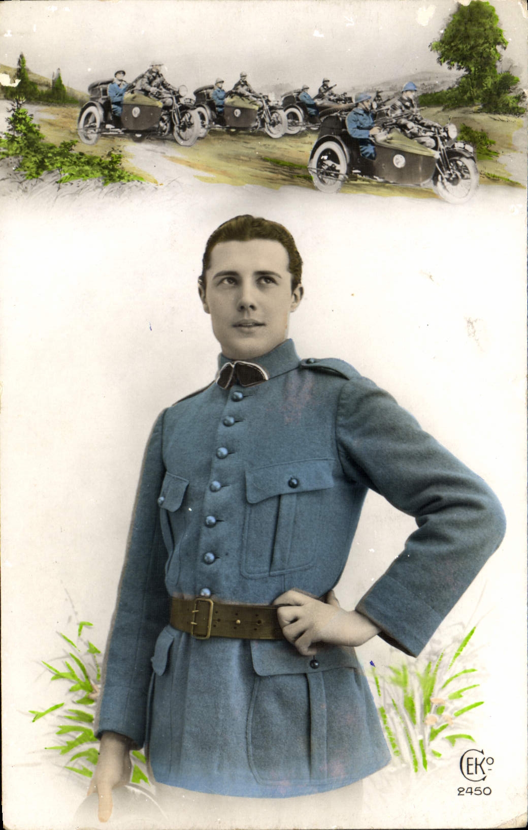 CPA Moto Soldat Militaria Side Car Side-car
