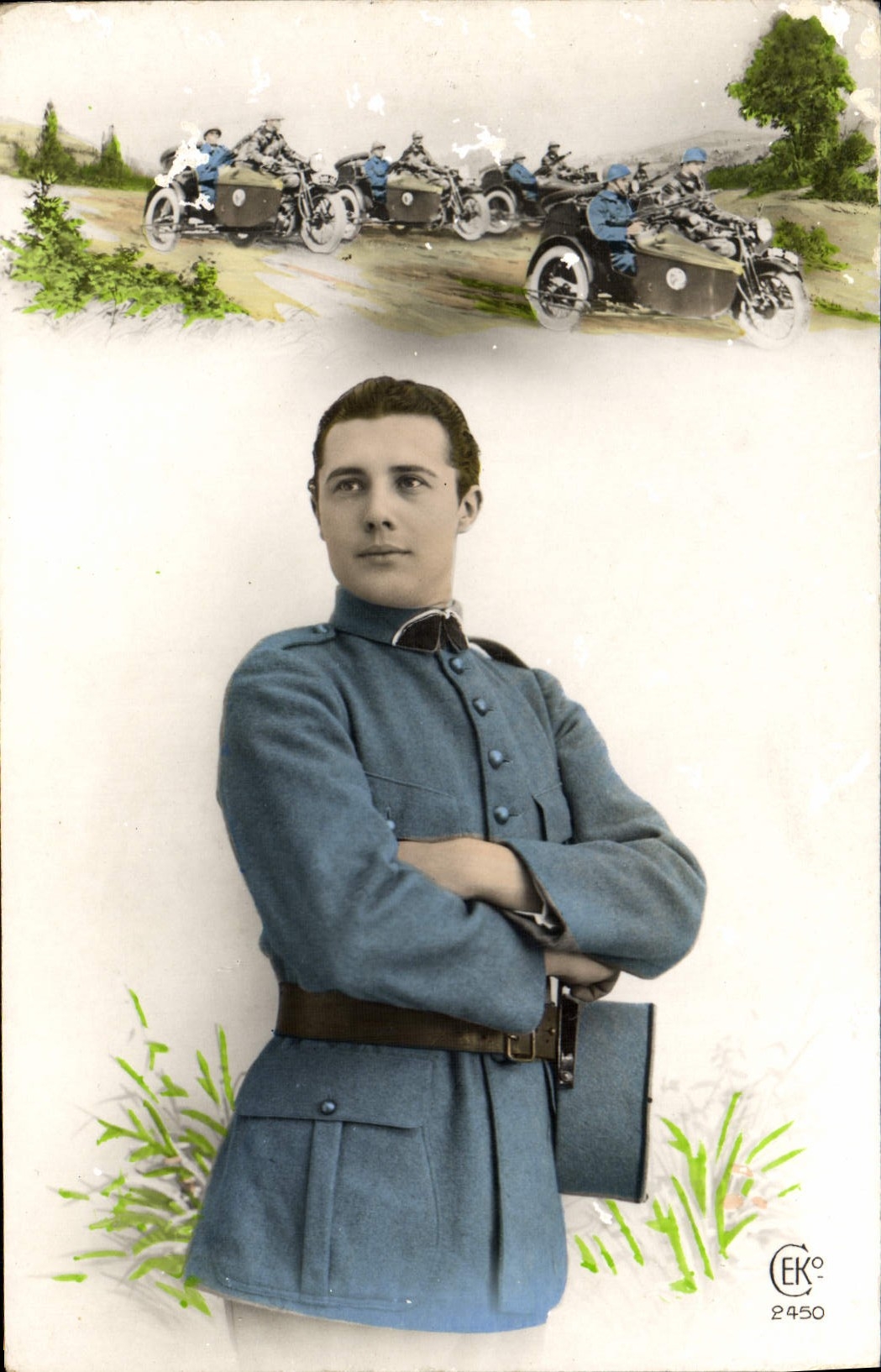 CPA Moto Soldat Militaria Side Car Side-car