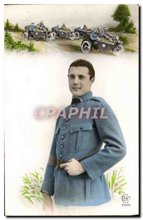 CPA Moto Soldat Militaria Side Car Side-car