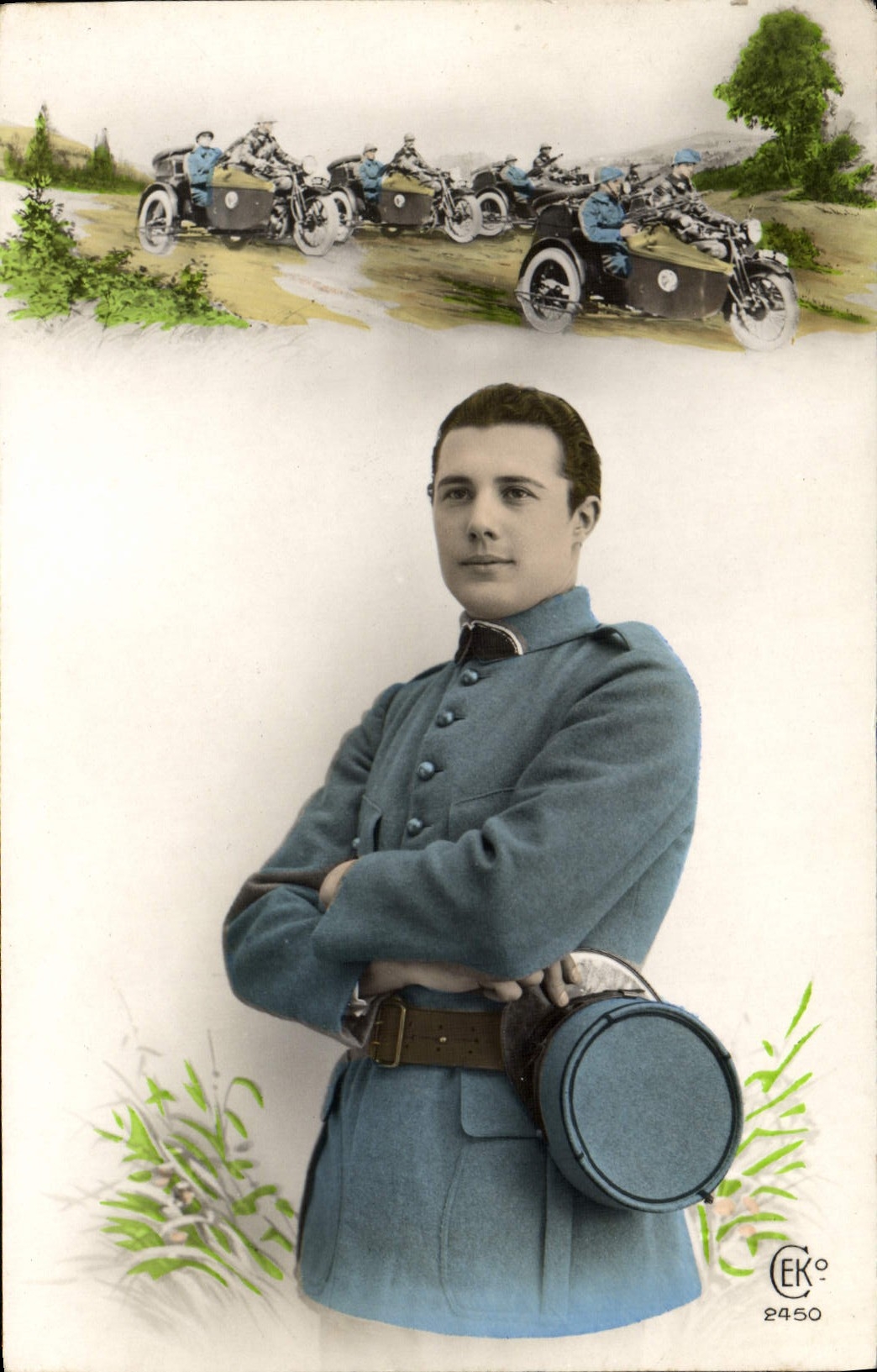 CPA Moto Soldat Militaria Side Car Side-car