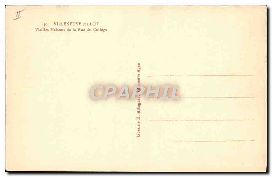 CPA Moto Villeneuve sur Lot Vieilles maisons de la rue du college Cycles Hurtu  — Rückseite