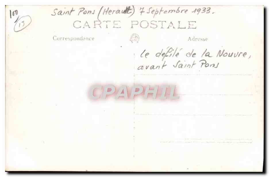 CARTE PHOTO Moto Saint Pons 1933 Le defile de la Nouvre avant Saint Pons Herault — Rückseite