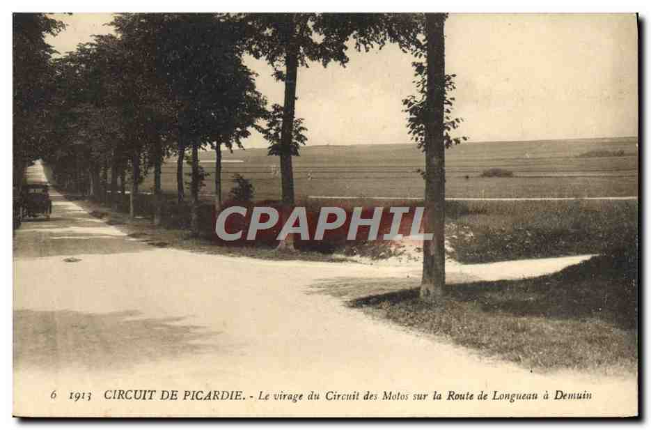CPA Moto Circuit de Picardie Le virage du circuit des motos sur la route de Longueau a Demuin 