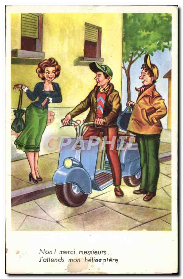 CPA Moto Scooter Helicoptere