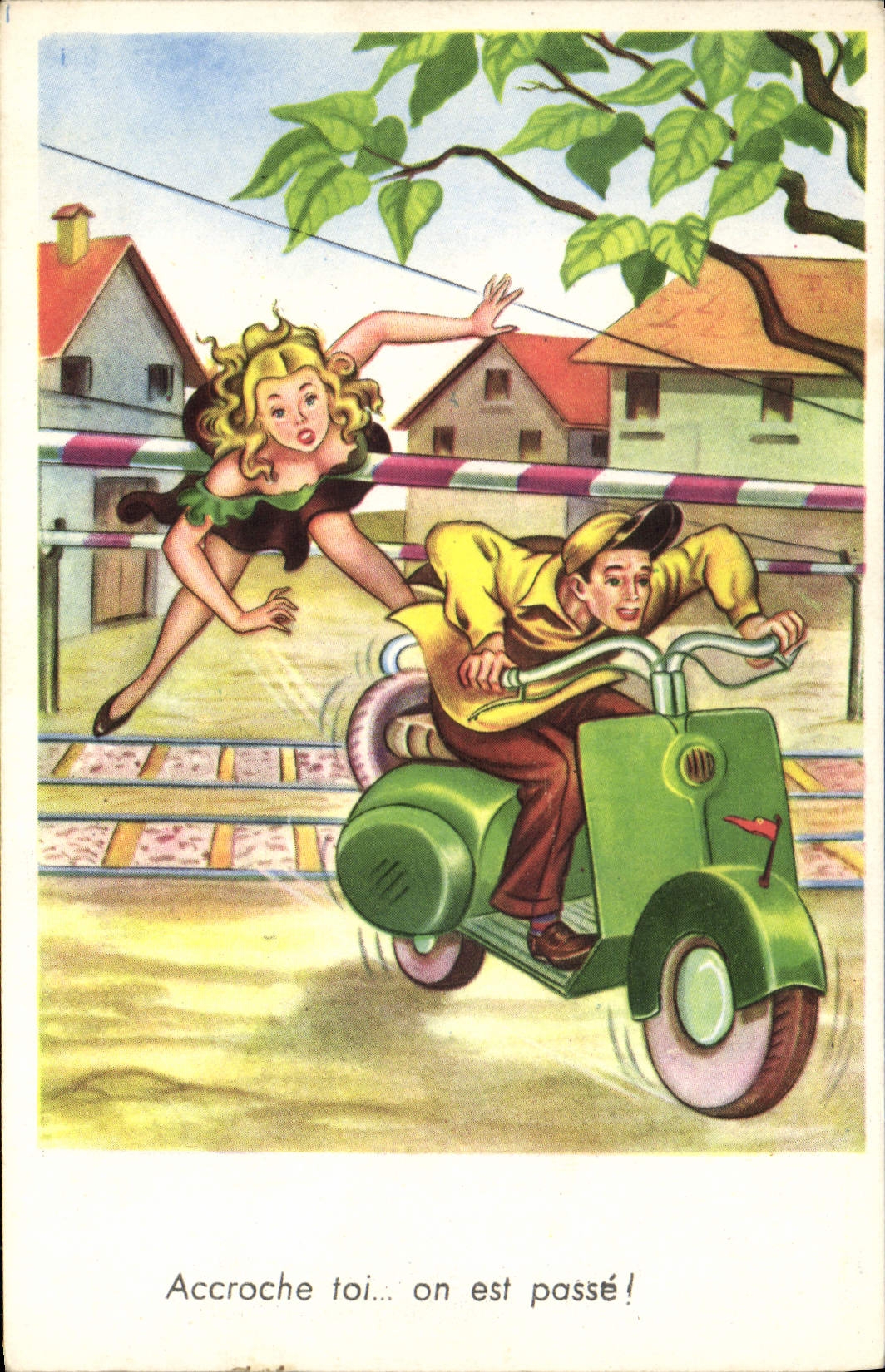 CPA Moto Scooter Femme