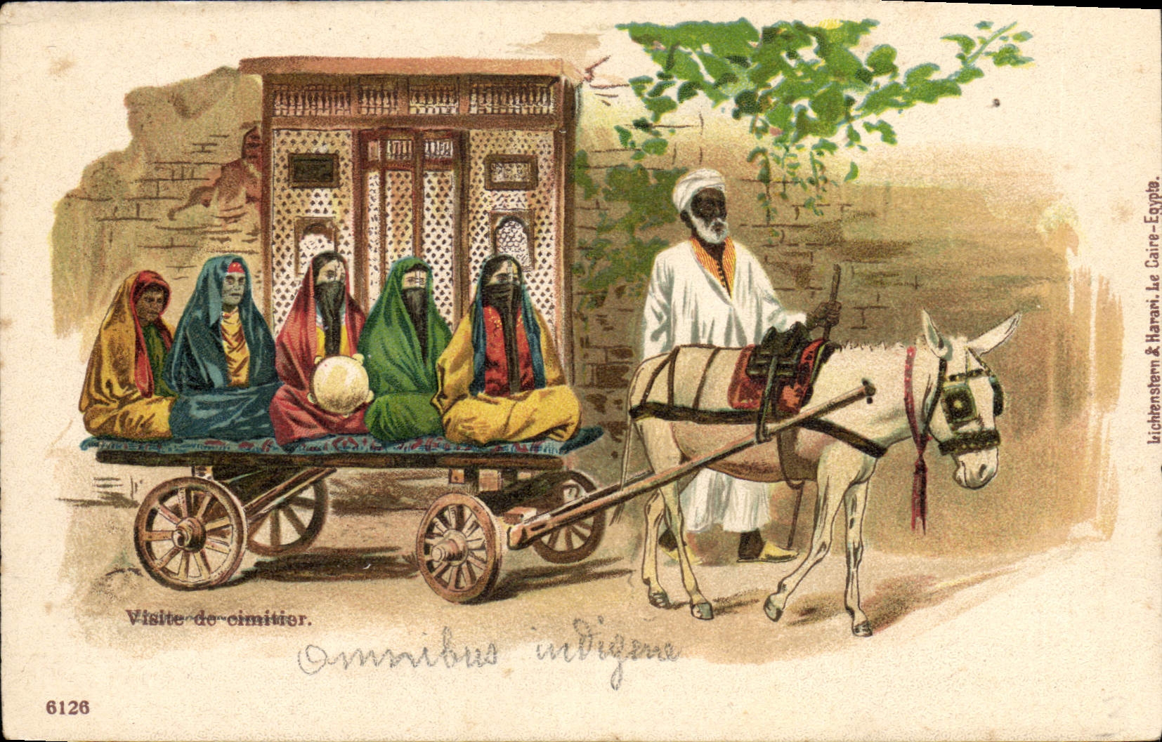CPA Illustrateur Visite du cimetier Cimetiere Ane Mule Egypt Egypte