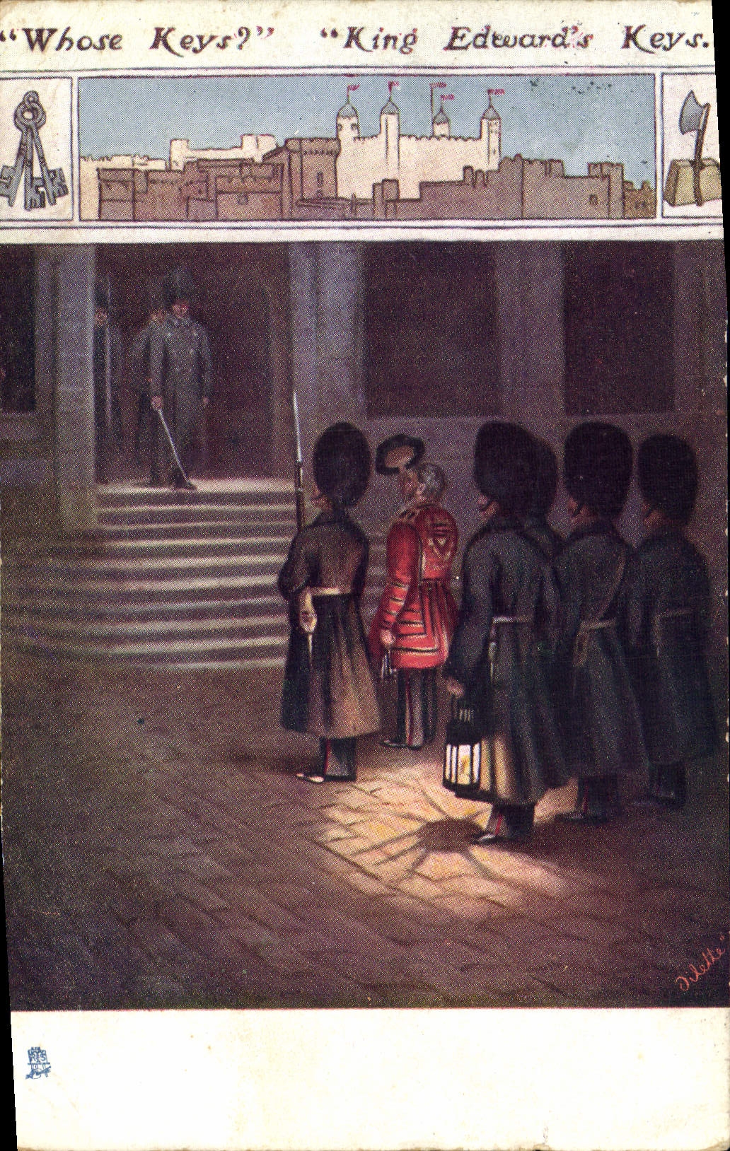 La Tour de Londres — Le gardien et les clés du roi — Tuck's Post Card n°9223 - Anverso