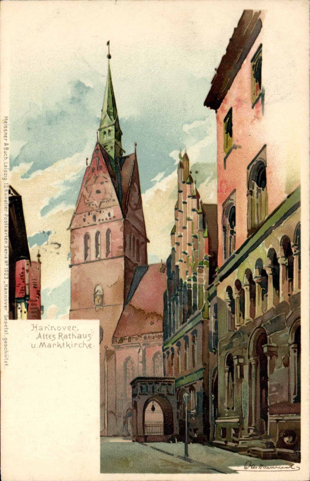 CPA Illustrateur Hannover Altes Rathaus u Marktkirche