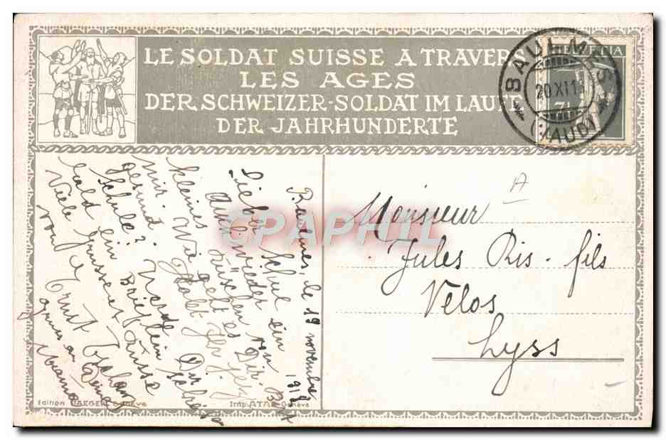 CPA Illustrateur Grandson 1476 Militaria — Verso