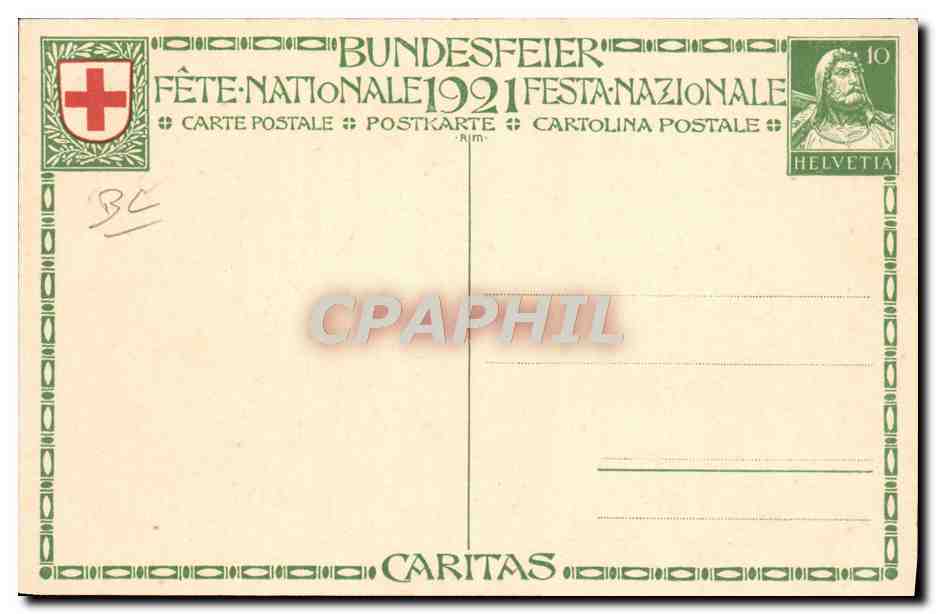 CPA Illustrateur Fete Nationale 1921 Suisse Infirmiere Femme Croix Rouge Enfant — Rückseite