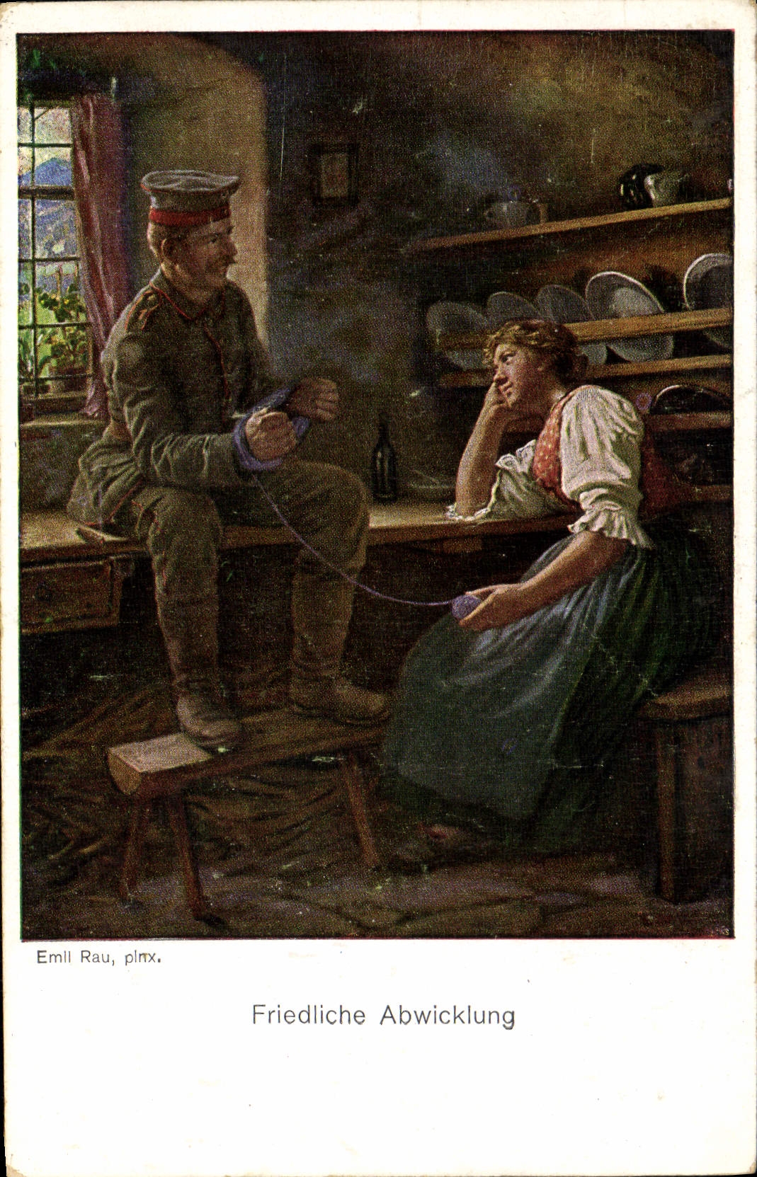 CPA Illustrateur Fridliche Abwicklung Militaria 