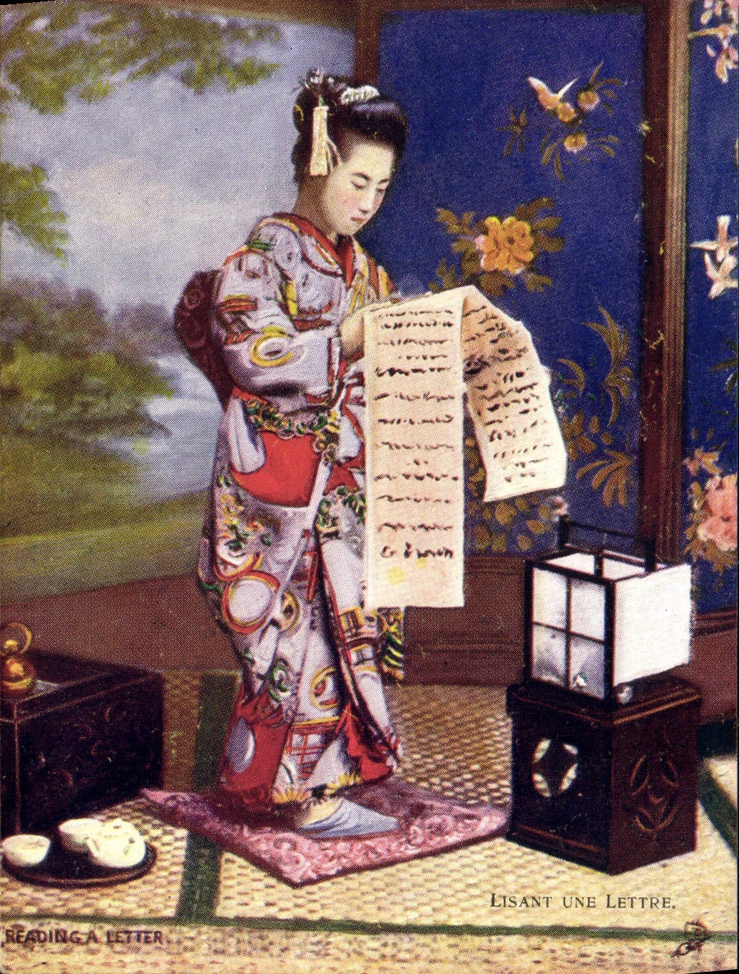 CPA Japon Nippon Femme lisant une lettre 