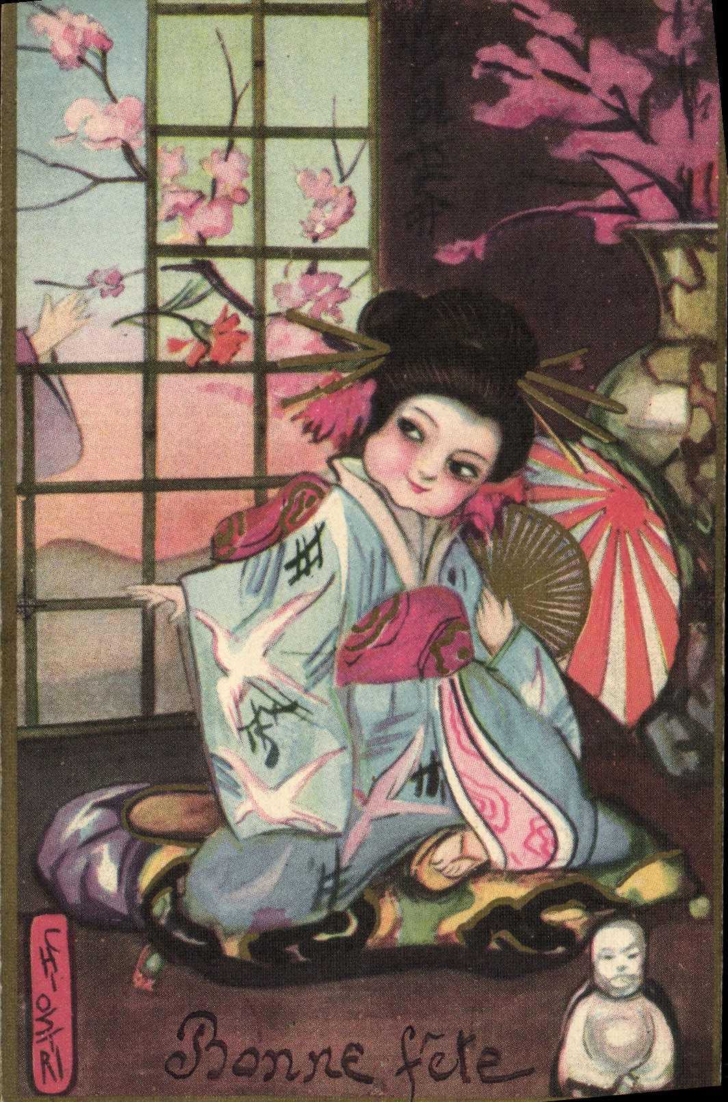 CPA Japon Nippon Femme Eventail