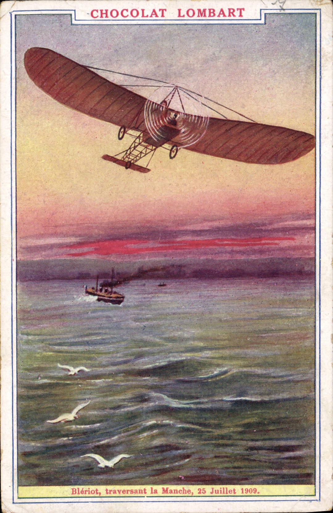 CPA Avion Aviation Chocolat Lambert Bleriot traversant la Manche 25 juillet 1909