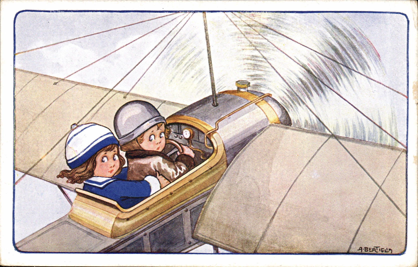 CPA Avion Aviation Enfants Bertiglia 