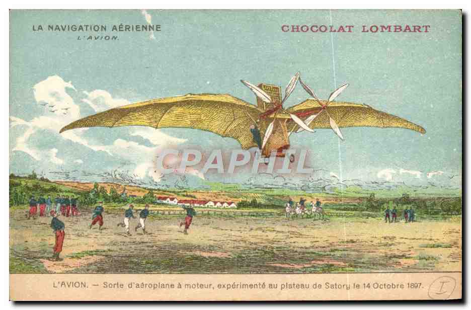 CPA Avion Aviation Chocolat Lombard Avion sans moteur 14 octobre 1897