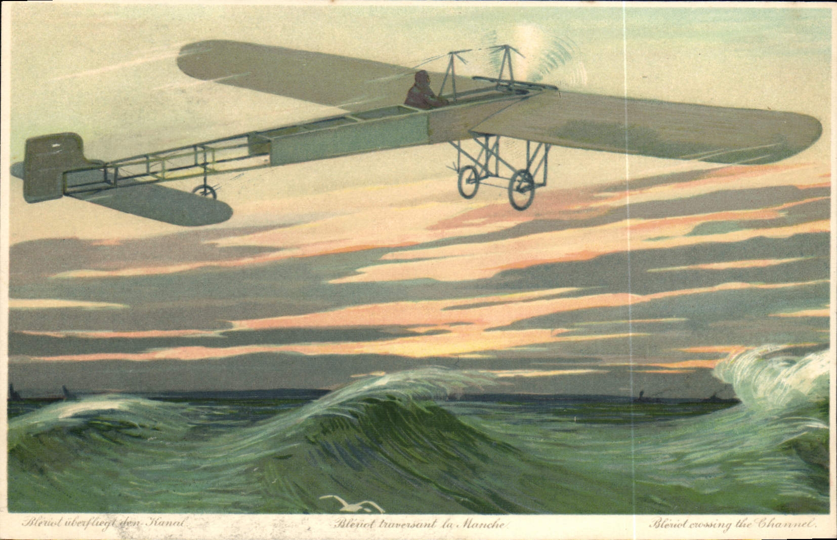 CPA Avion Aviation Bleriot traversant la Manche 