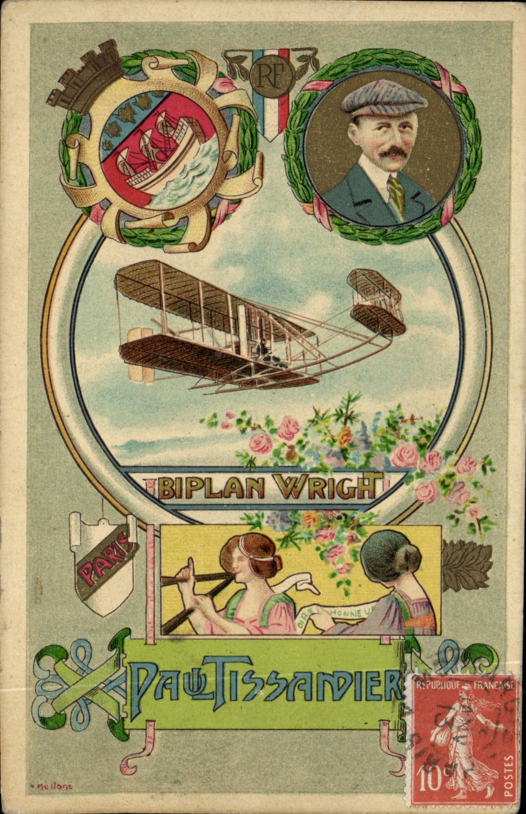CPA Avion Aviation Biplan Wright Paul Tissandier TOP