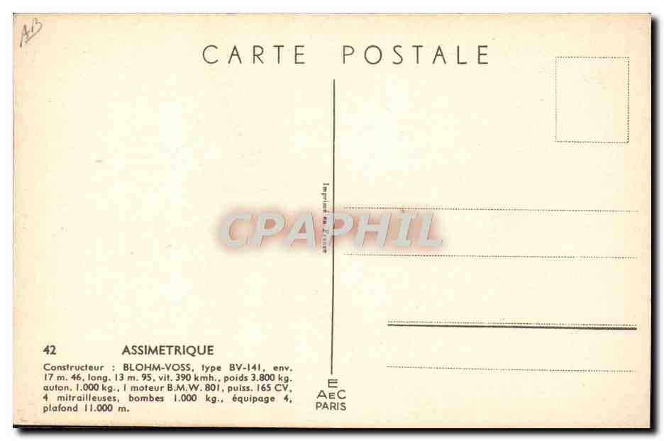 CPM Avion Aviation Assimetrique Blohm Voss  — Rückseite