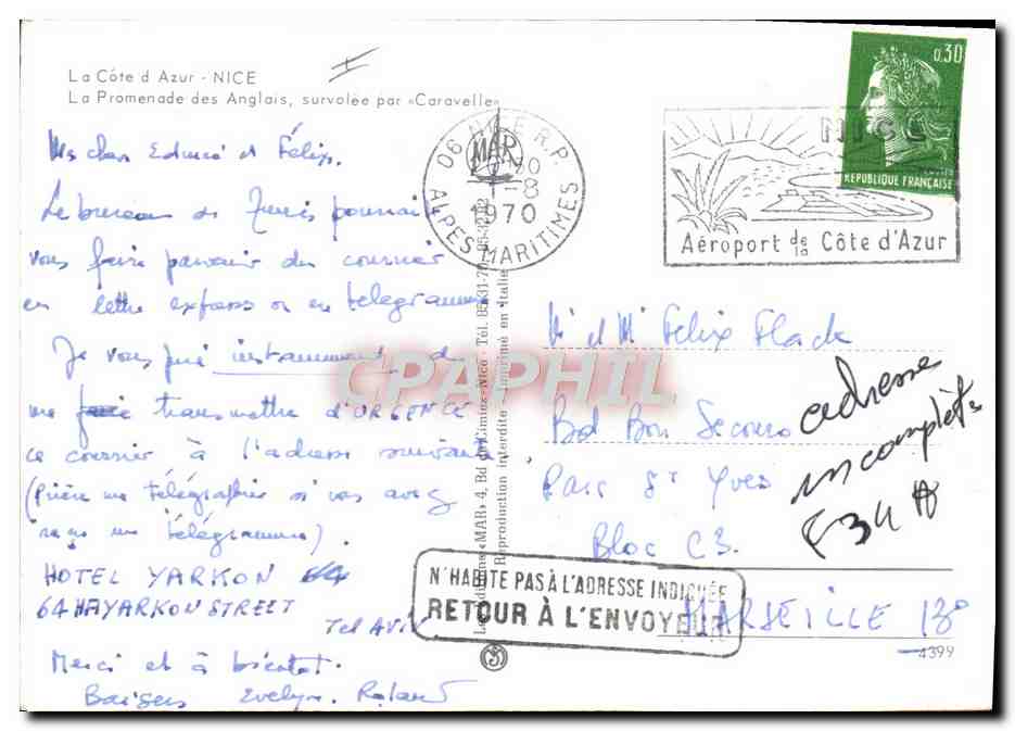 CPM Avion Aviation Nice La promenade des anglais survolee par Caravelle — Verso