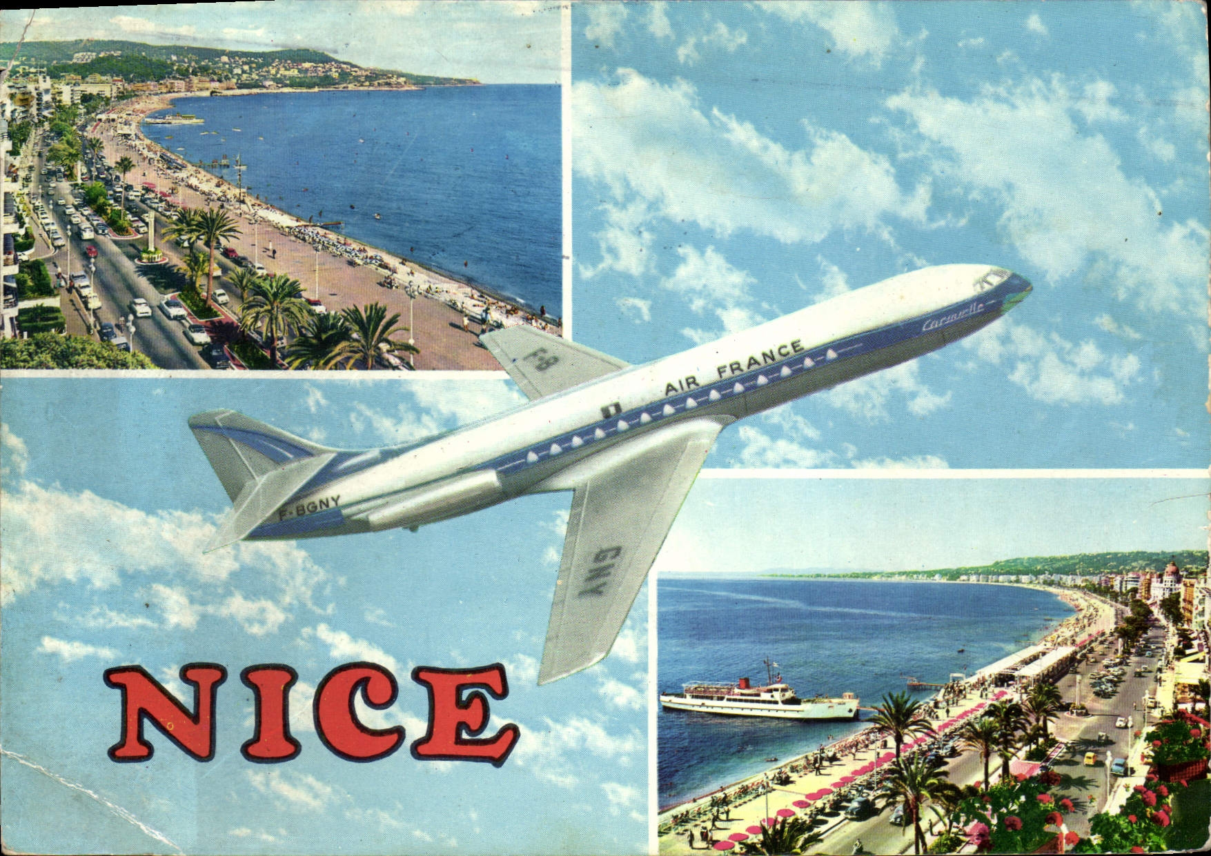 Nice — vue aérienne et plage — Air France Carnacella F-BGNY — éditeur Les Éditeurs « MIR »