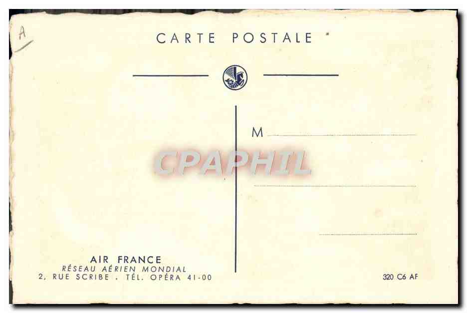 CPM Avion Aviation Air France Reseau aerien Mondial Rue Scribe Opera Paris — Back