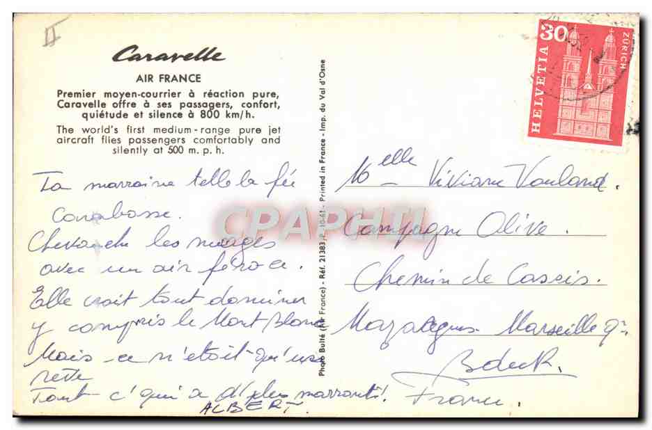 CPM Avion Aviation Caravelle Air France — Rückseite