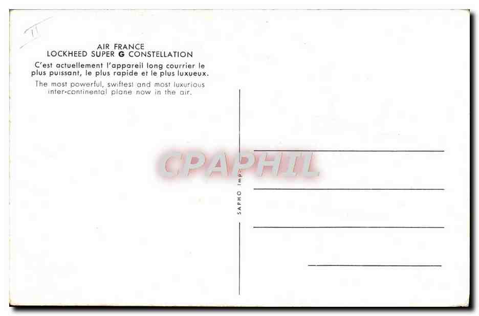 CPM Avion Aviation Air France Lockeed Super G Constellation  — Rückseite