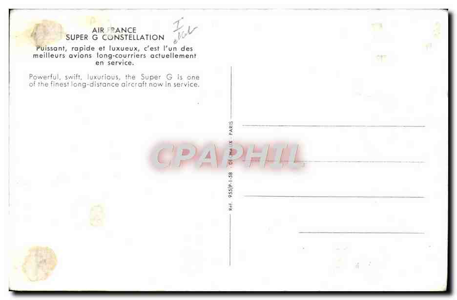 CPM Avion Aviation Air France Lockeed Super G Constellation — Verso