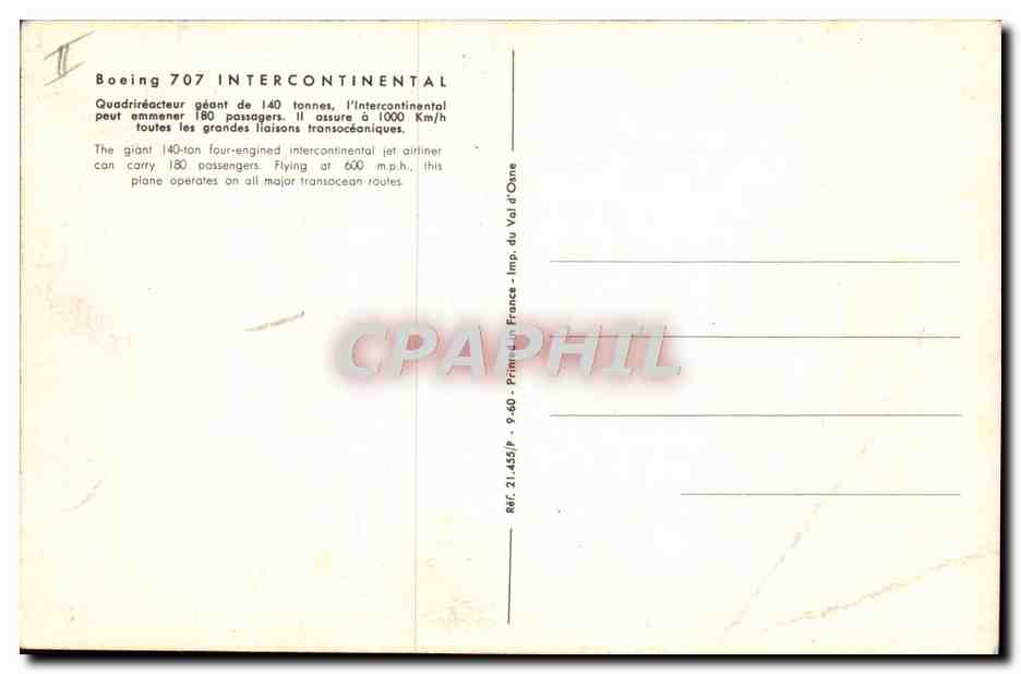 CPM Avion Aviation Air France Boeing 707 Intercontinental — Rückseite