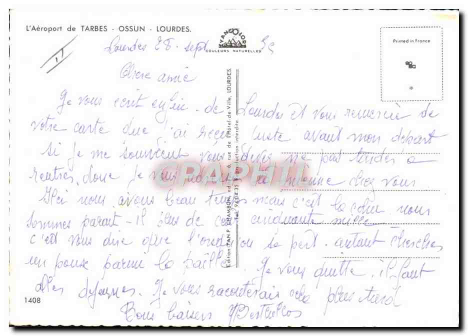 CPM Avion Aviation Aeroport de Tarbes Ossun Lourdes  — Rückseite