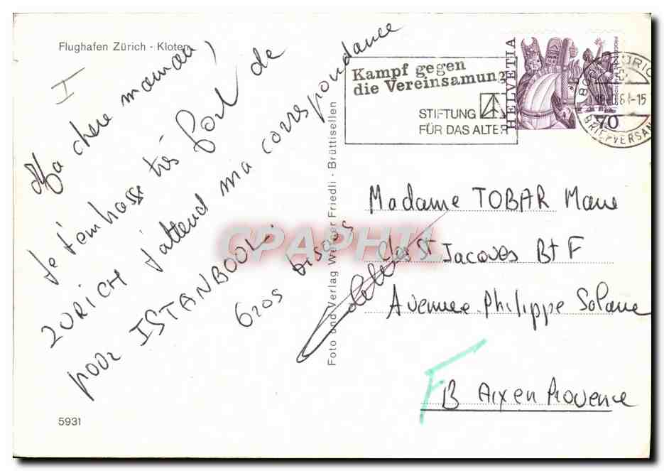 CPM Avion Aviation Flughafen Zurich Kloten  — Verso