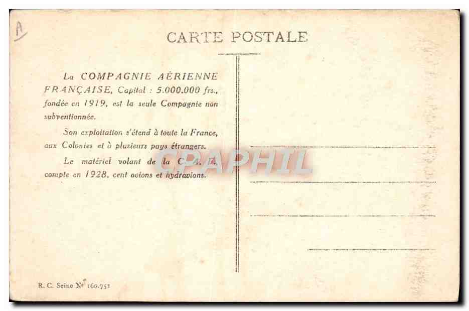 CPA Avion Aviation Aeroport du Bourget Base de la compagnie aerienne francaise — Verso