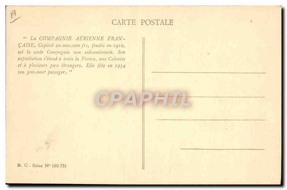 CPA Avion Aviation Le Bourget Base de la compagnie aerienne francaise — Back