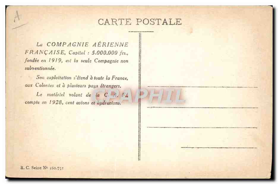 CPA Avion Aviation Le Bourget Base de la compagnie aerienne francaise — Verso