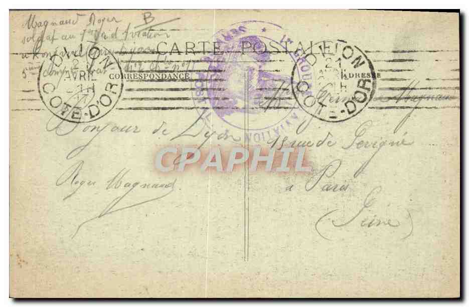 CPA Avion Aviation Camp d'aviation pres Dijon Les hangars — Verso
