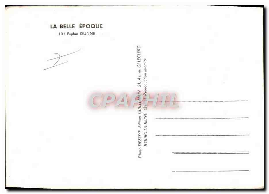 CPM Avion Aviation La belle epoque Biplan Dunne  — Verso