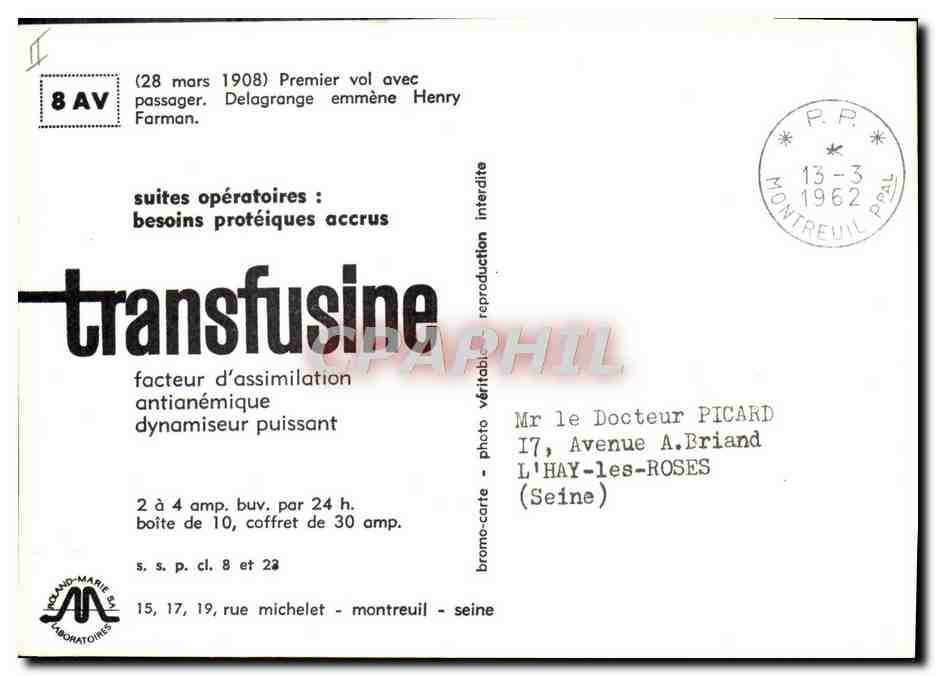 CPM Avion Aviation 28 mars 1908 Premier vol avec passager Delagrange emmene Henry Farman — Rückseite