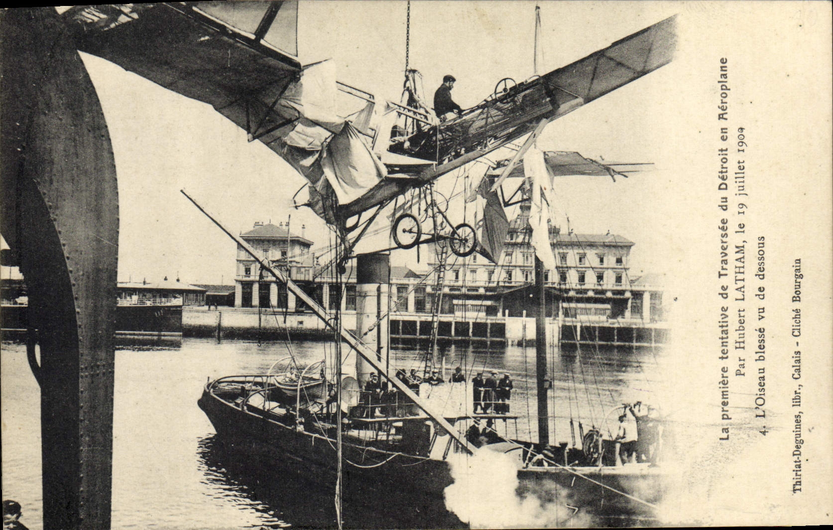CPA Avion Aviation Premiere tentative de traversee du detroit en aeroplane par Hubert Latham 19 juillet 1909 