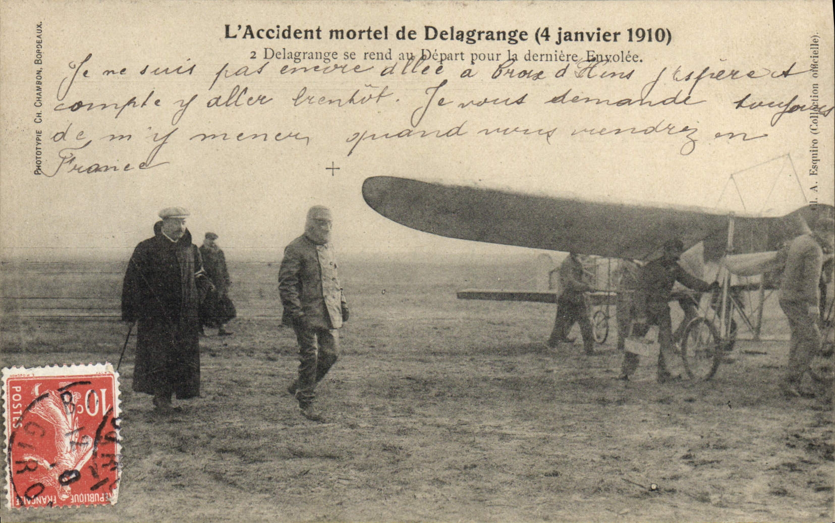 CPA Avion Aviation Accident mortel de Delagrange 4 janvier 1910 Delagrange se rend au depart pour la derniere Envolee TO