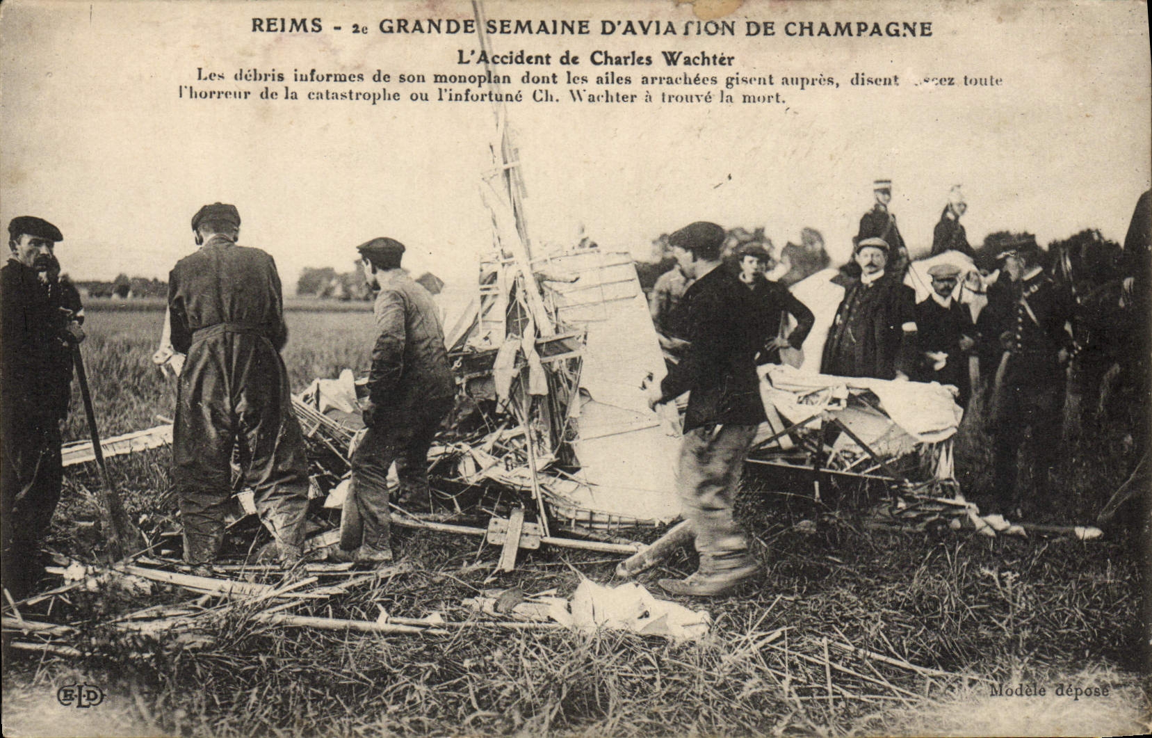 CPA Avion Aviation Grande semaine d'aviation en Champagne L'accident de Charles Wachter 