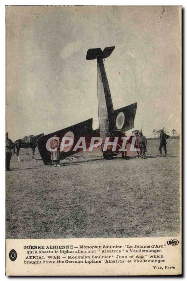CPA Avion Aviation Monoplan Saulnier Le Jeanne d'Arc qui a battu le biplan allemand Albatros a Vaudemanges 