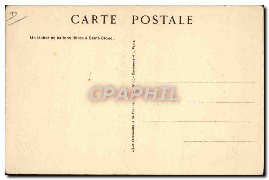 CPA Avion Aviation Un lacher de ballons libres a Saint Cloud  — Verso