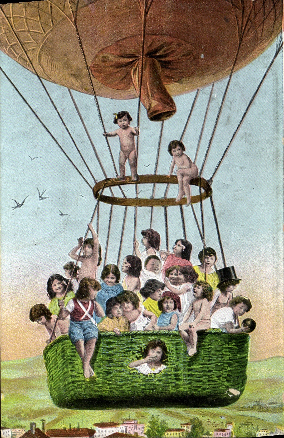CPA Avion Aviation Enfants Dirigeable