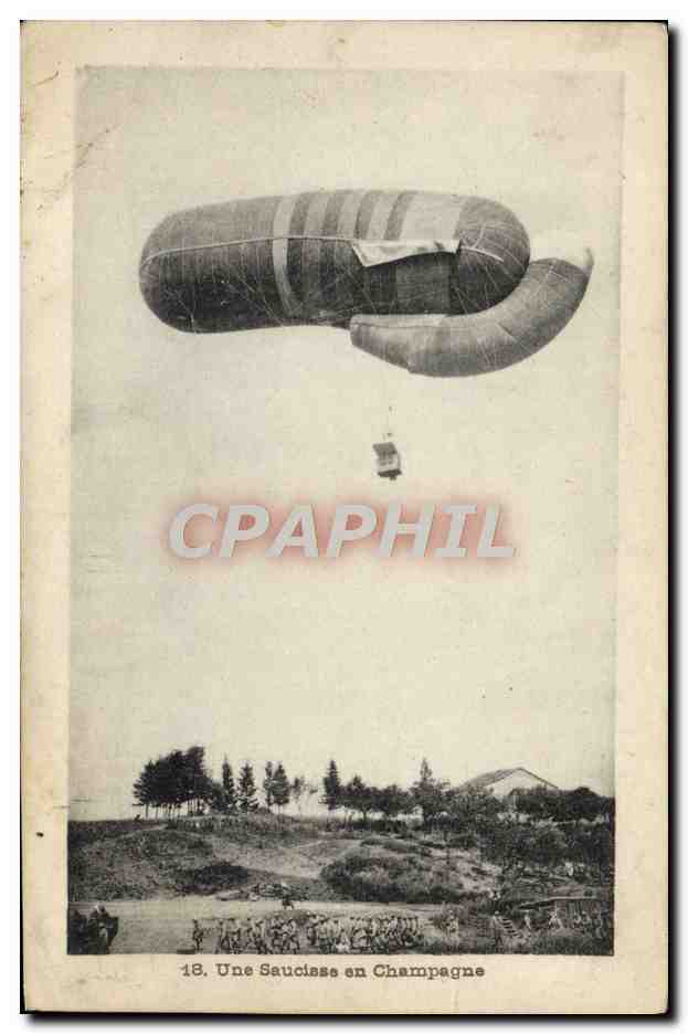 CPA Avion Aviation Une saucisse en Champagne Dirigeable