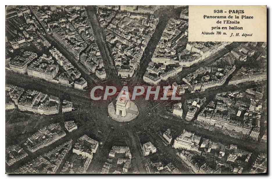 CPA Avion Aviation Paris Panorama de la place de l'Etoile pris en ballon 