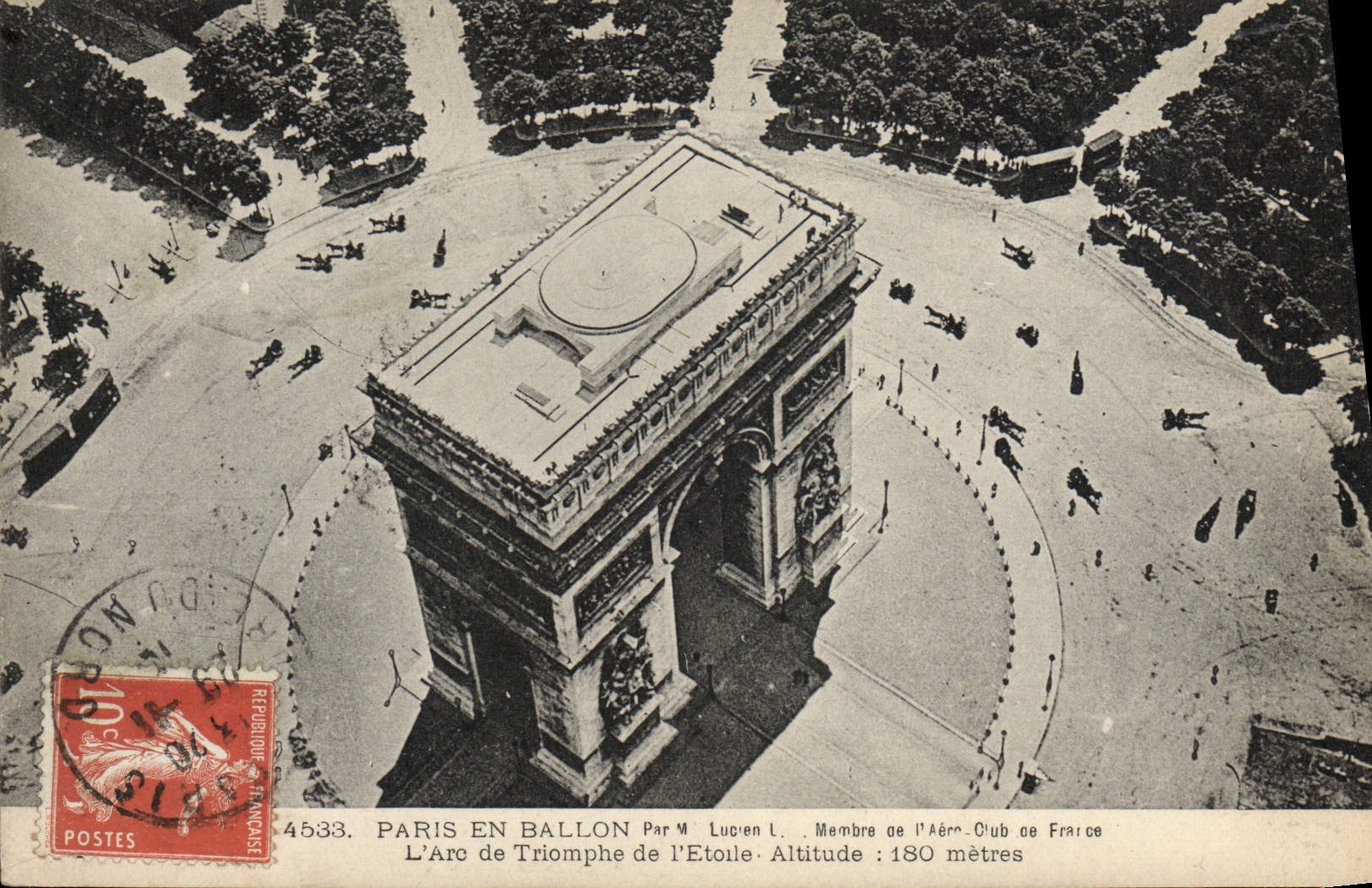 CPA Avion Aviation paris en Ballon L'arc de Triomphe de l'Etoile