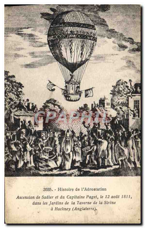 CPA Avion Aviation Histoire de l'aerostation Ascension de SAdler et du capitaine Paget 12 aout 1811 Jardins de la Tavern