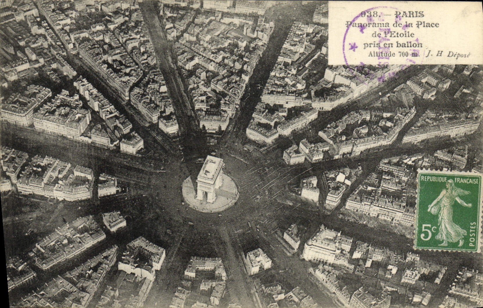 CPA Avion Aviation Paris panorama de l'Etoile pris en ballon