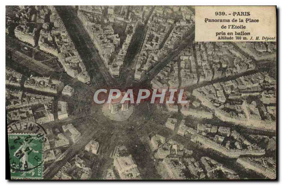 CPA Avion Aviation Paris panorama de l'Etoile pris en ballon